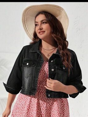 EMERY ROSE 1X Plus Size Women's Denim Jacket With 3/4 Sleeves NWOT